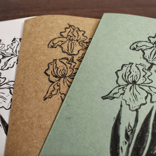 Iris Bouquet Handmade Linocut Greeting Card