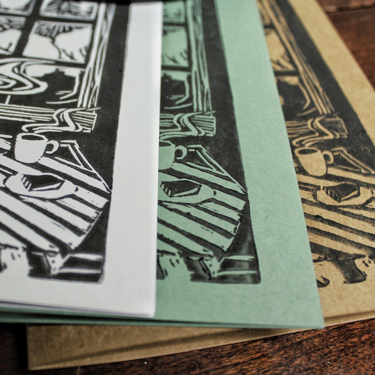Kitchen Table Handmade Linocut Greeting Card