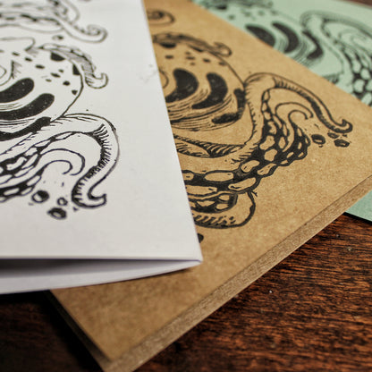 Inky Octopus Linocut Handmade Greeting Card