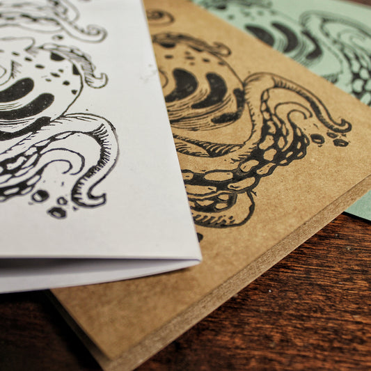 Inky Octopus Linocut Handmade Greeting Card