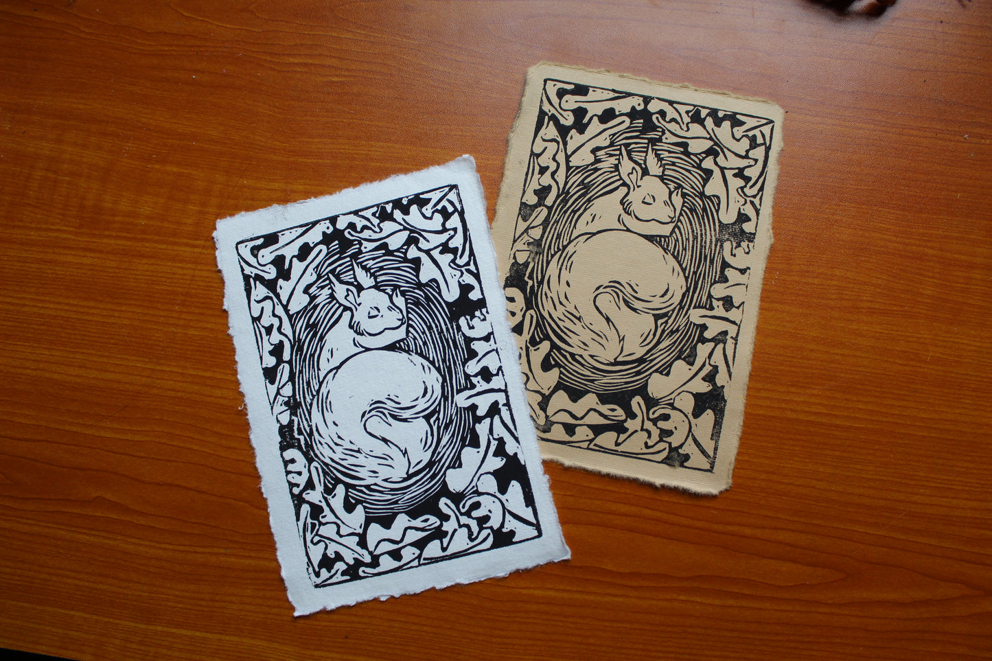 Sleeping Squirrel Lino Print