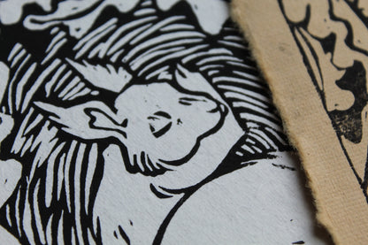 Sleeping Squirrel Lino Print