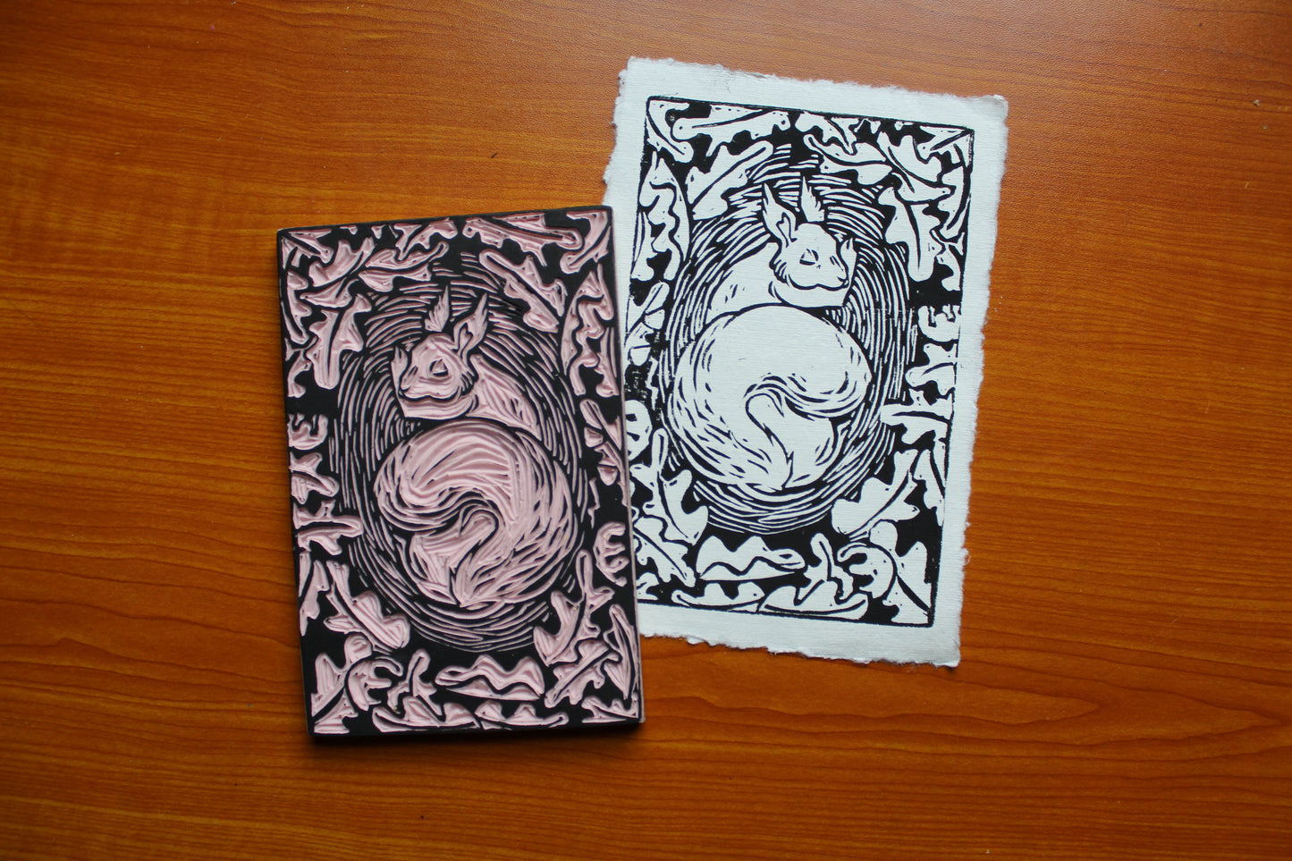 Sleeping Squirrel Lino Print