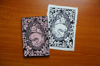 Sleeping Squirrel Lino Print