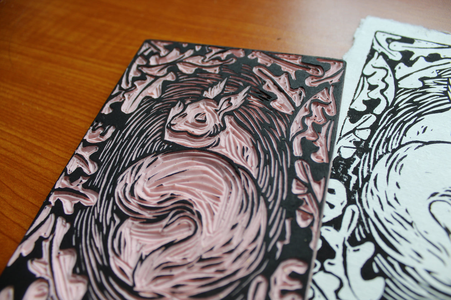Sleeping Squirrel Lino Print