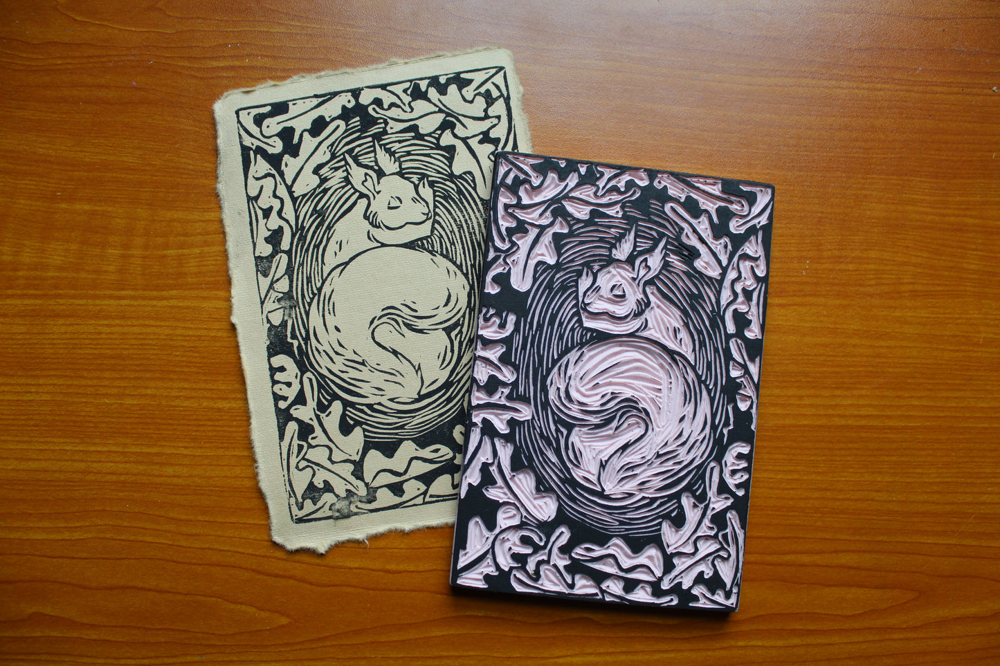 Sleeping Squirrel Lino Print