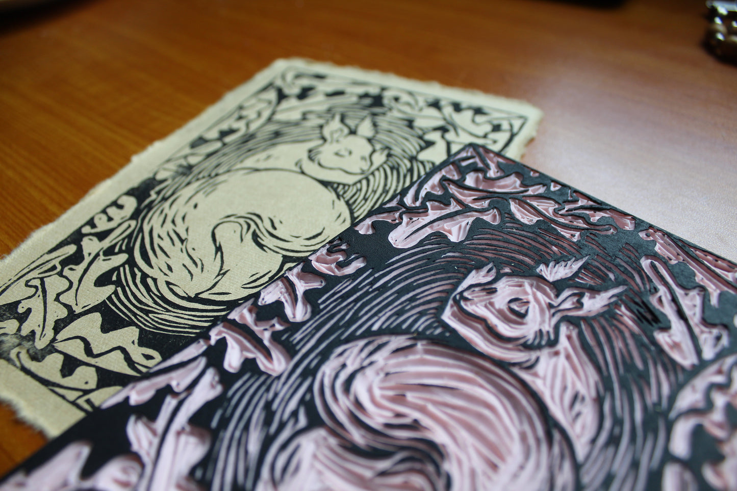 Sleeping Squirrel Lino Print